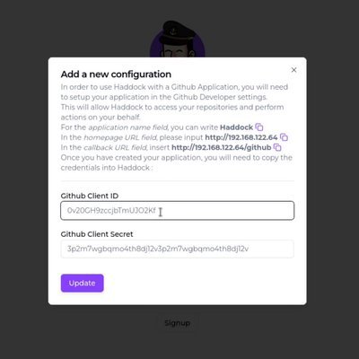 Image of the app configuration page