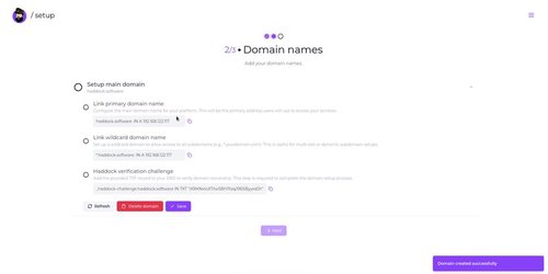 Image of the domains setup page